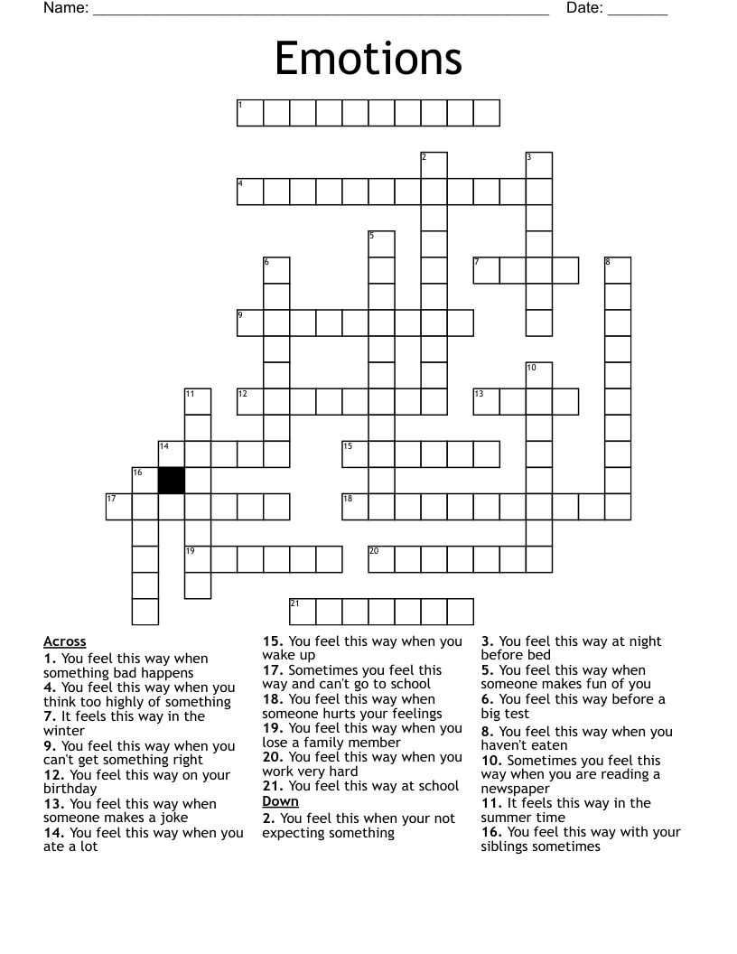 Emotions Crossword