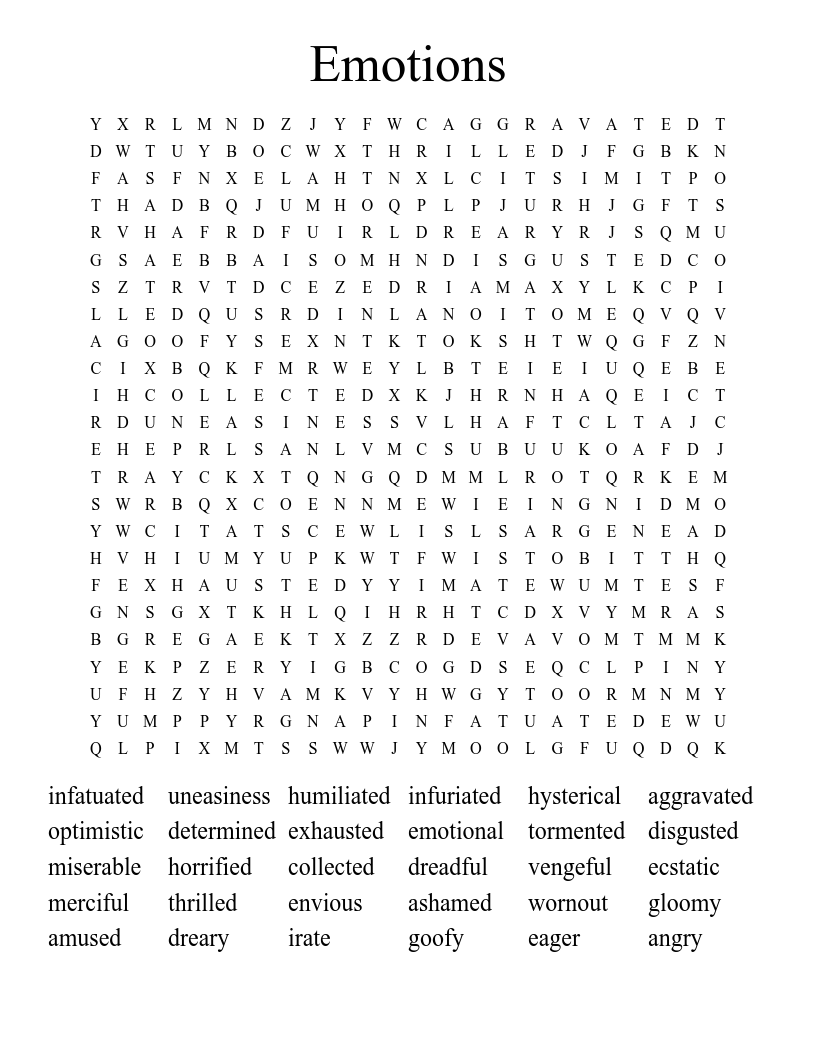 Emotions Word Search