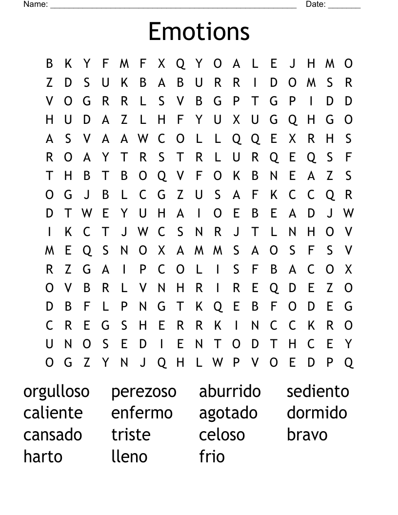 Emotions Word Search