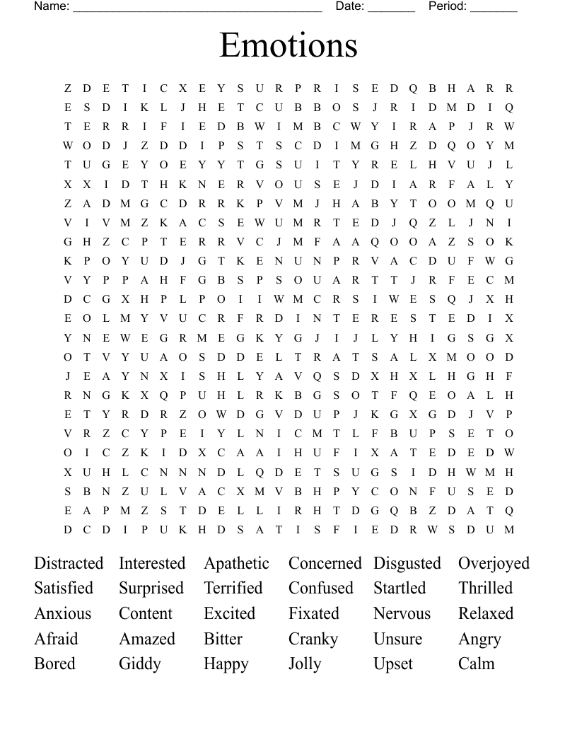Emotions Word Search
