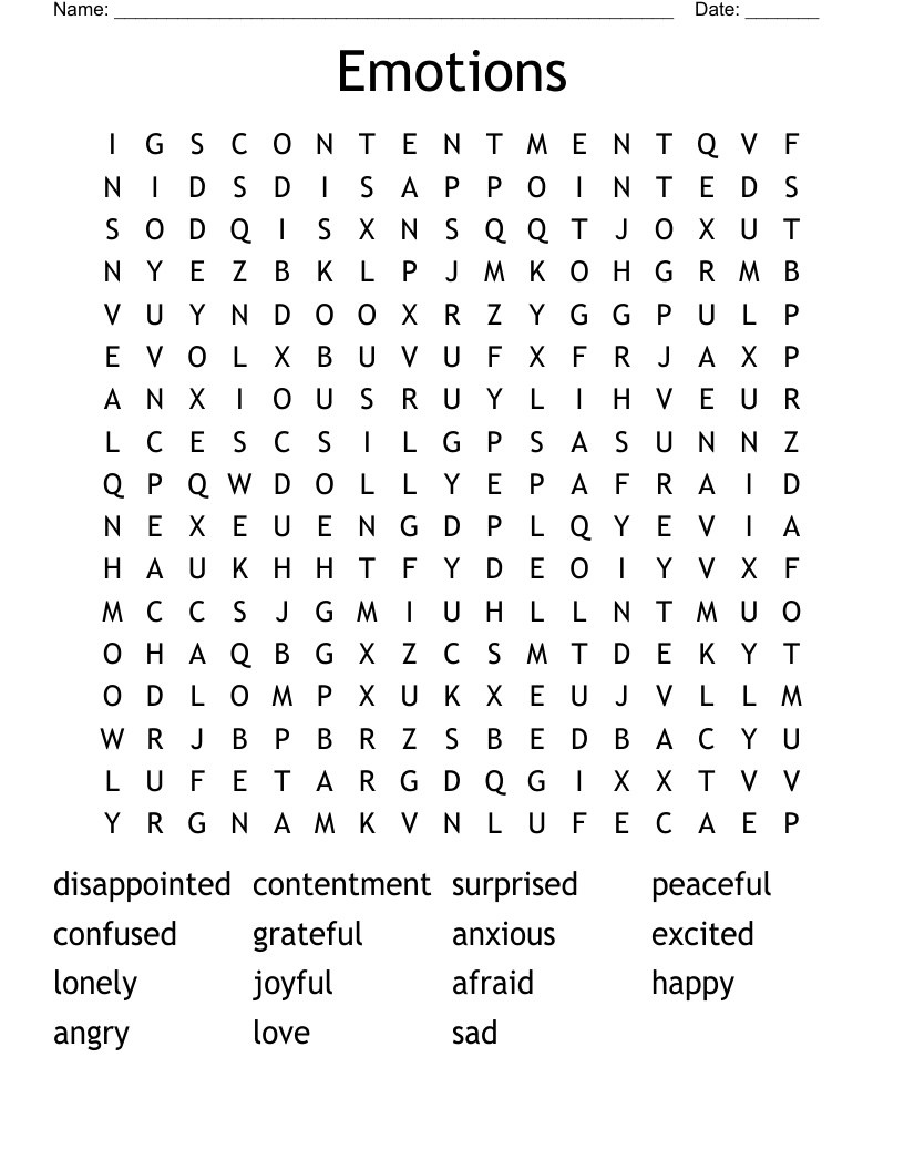 Emotions Word Search