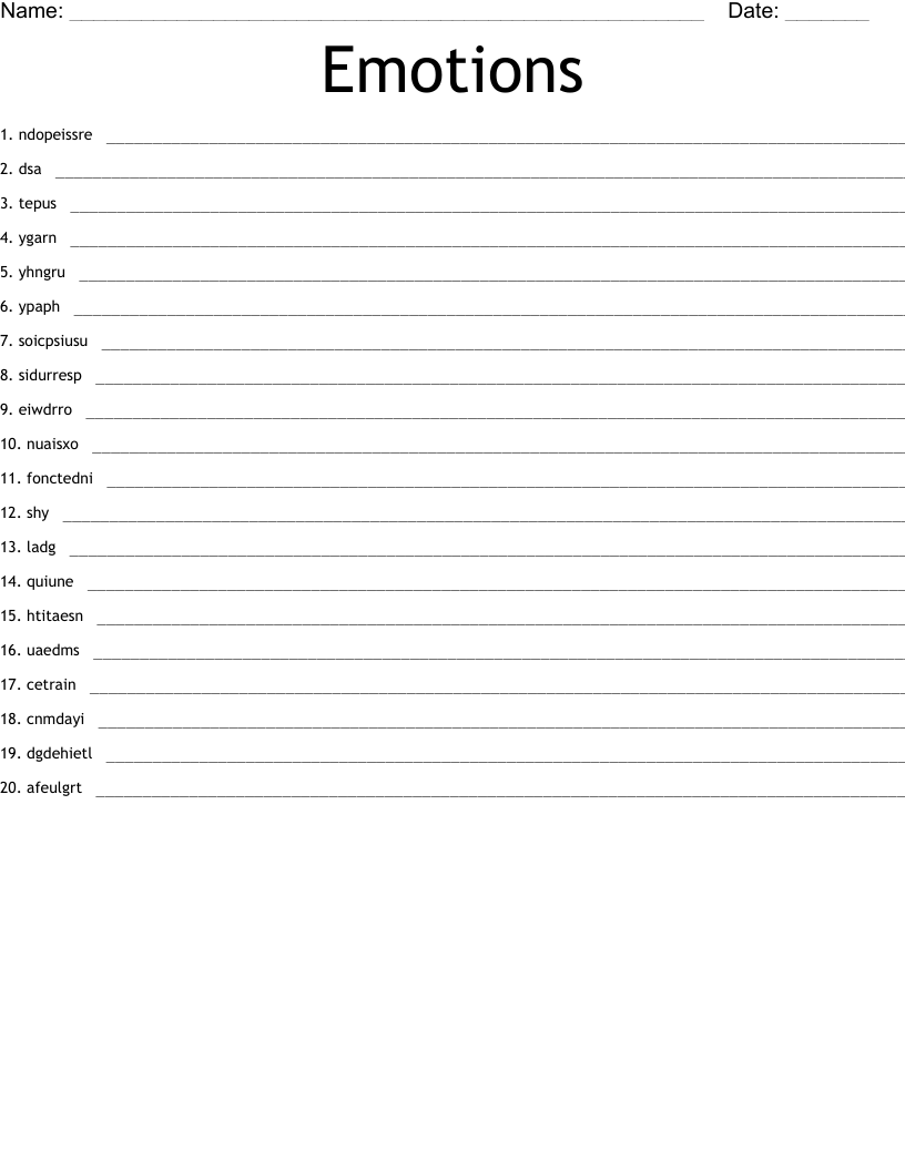Emotions Word Scramble