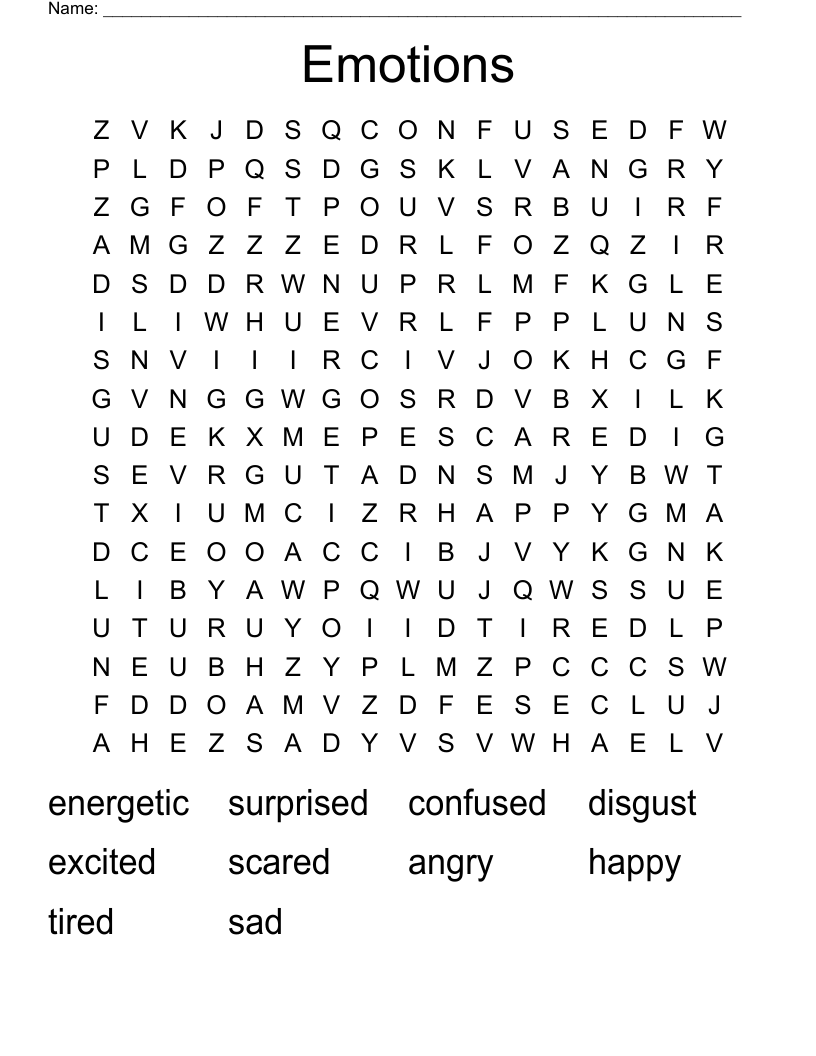 Emotions Word Search
