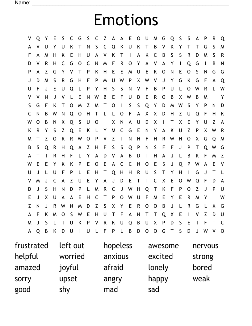 Emotions Word Search