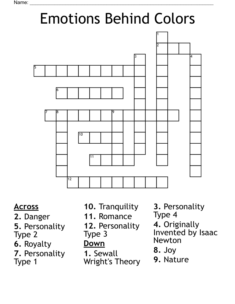 Emotions Behind Colors Crossword