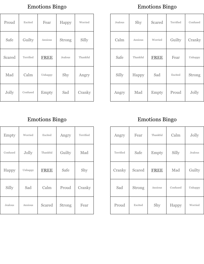 Emotions Bingo