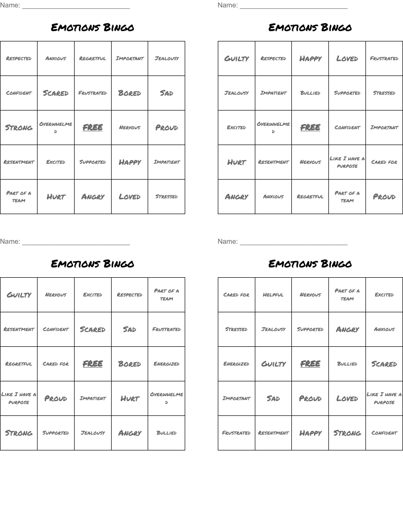 Emotions Bingo