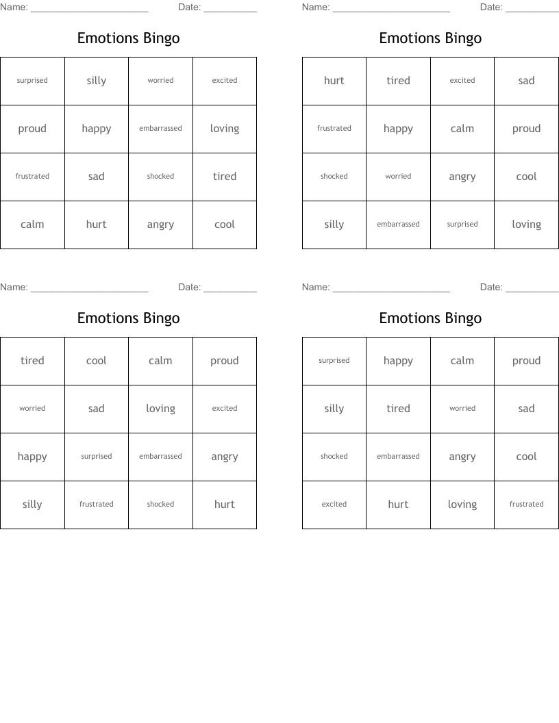 Emotions Bingo