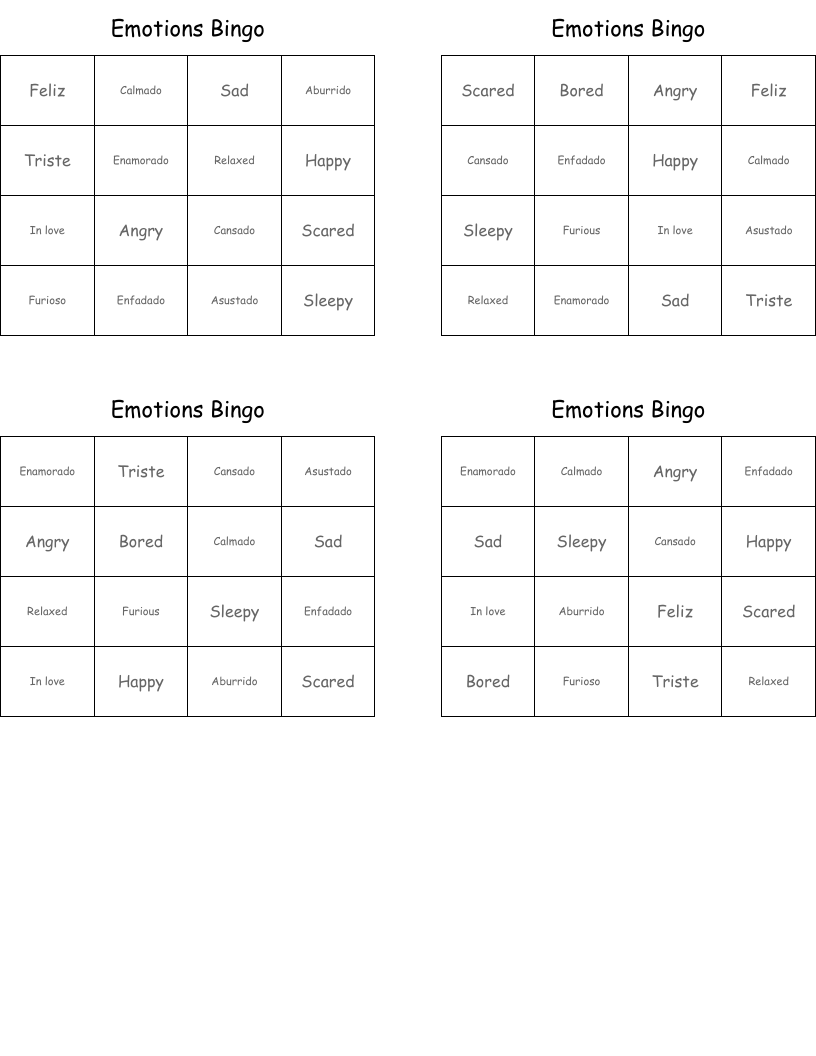 Emotions Bingo