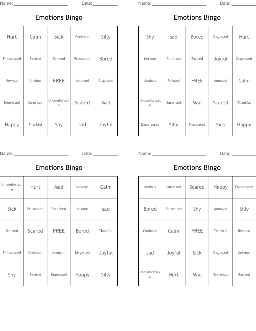 Emotions Bingo