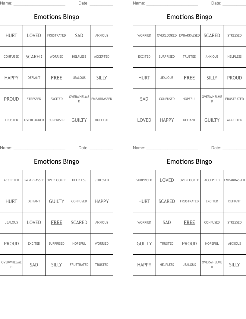 Emotions Bingo
