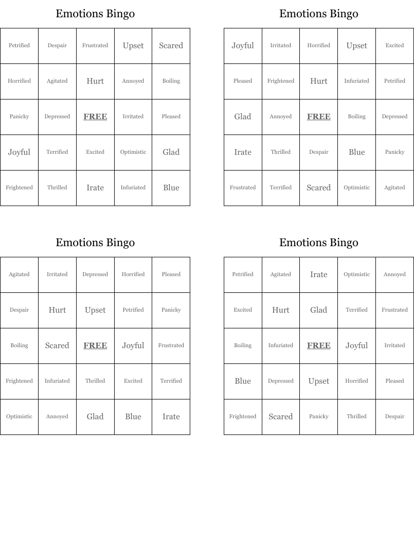 Emotions Bingo