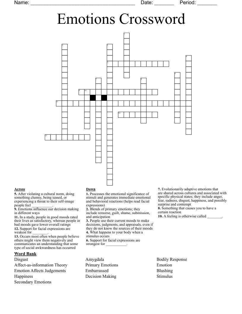 Emotions Crossword