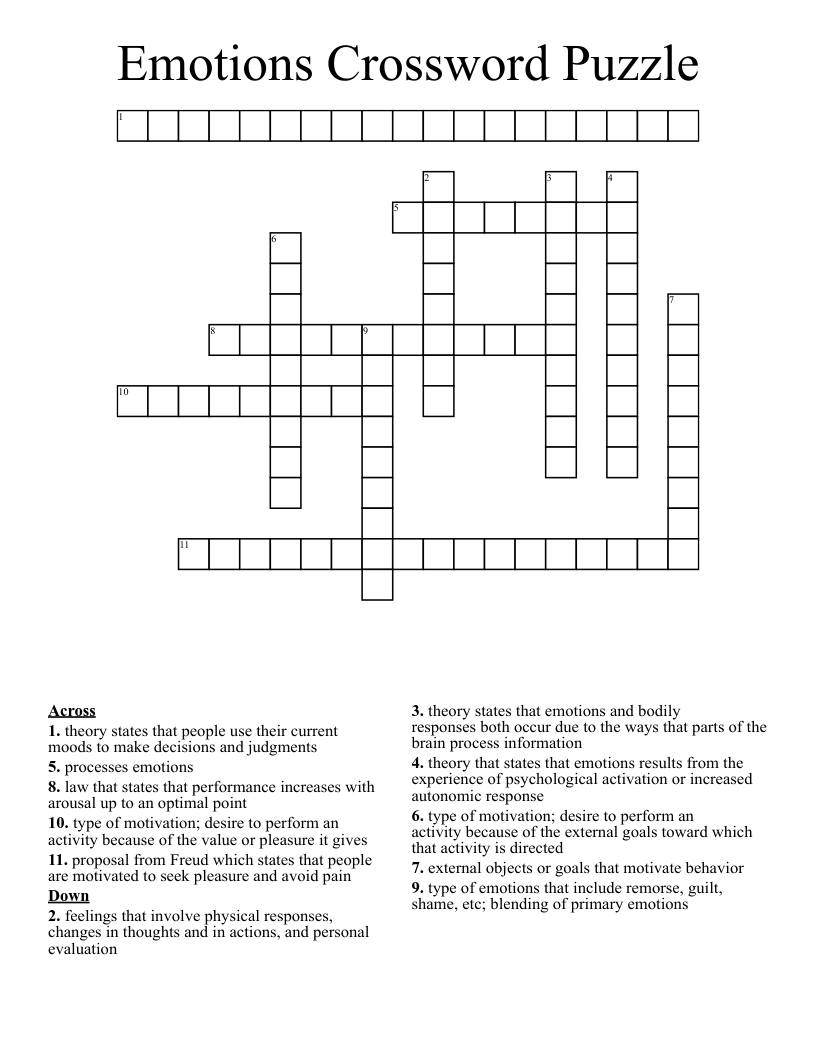 Emotions Crossword Puzzle 