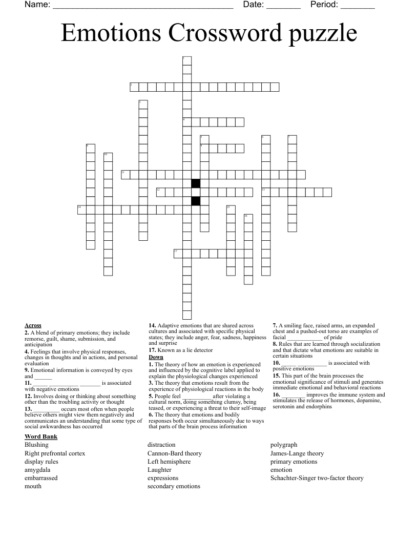 Emotions Crossword puzzle