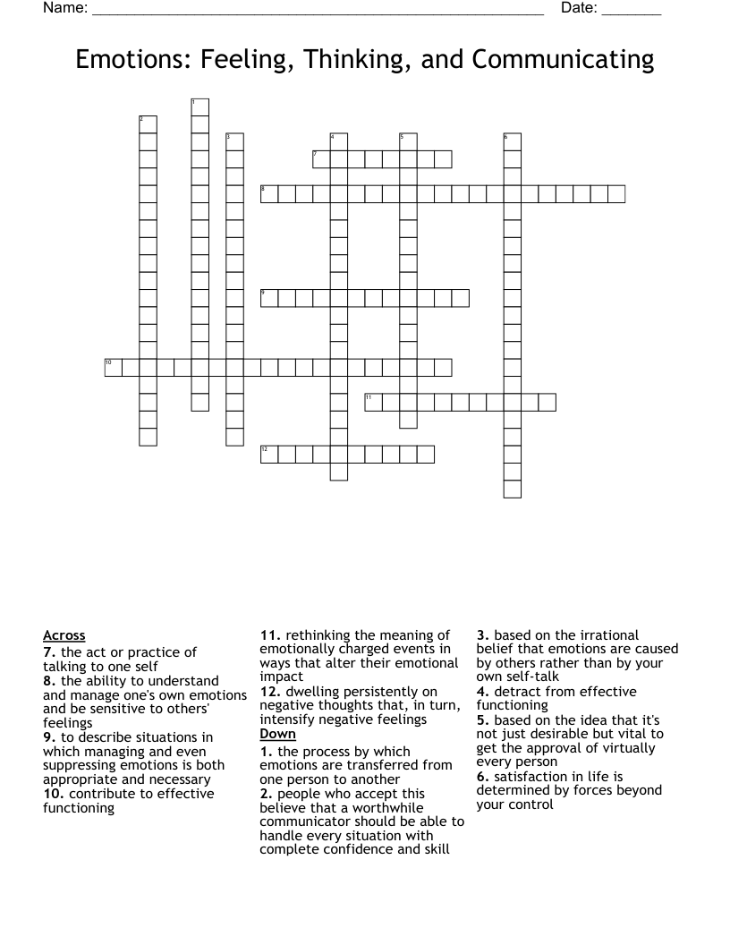 Emotions: Feeling, Thinking, and Communicating Crossword