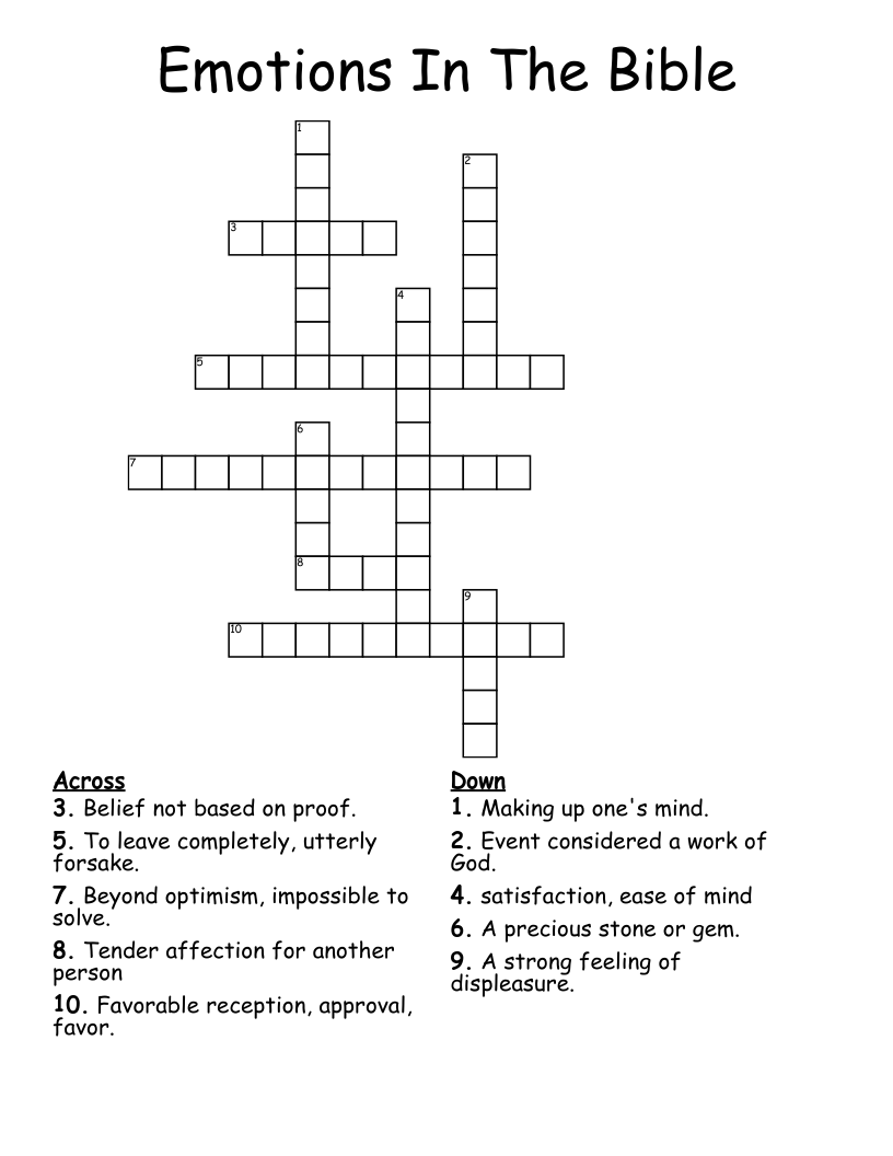 Emotions In The Bible Crossword