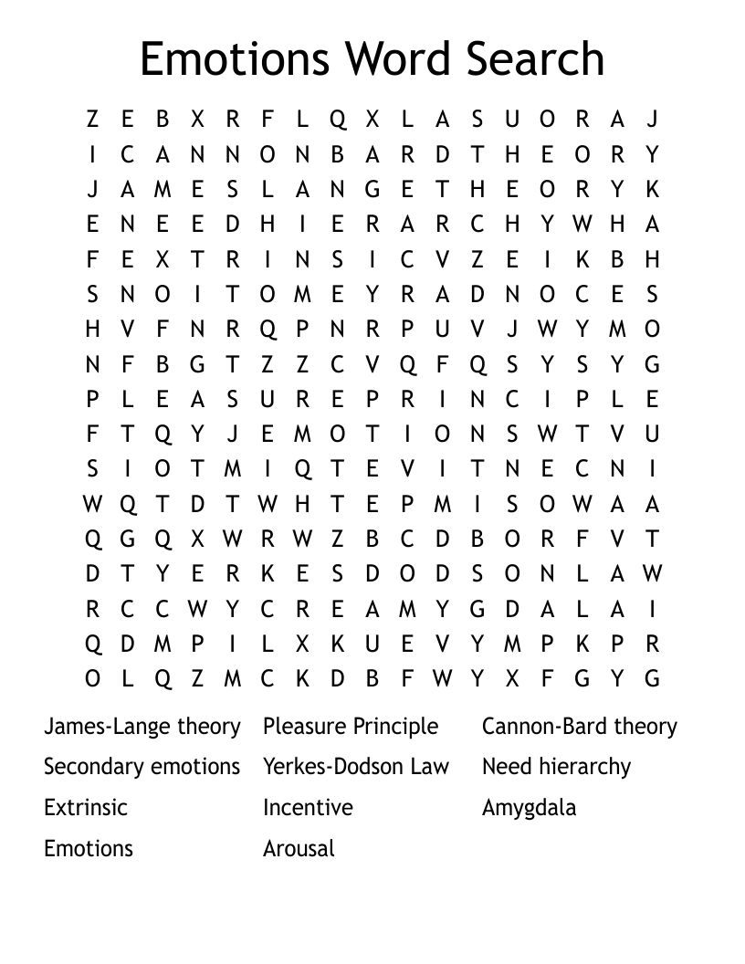Emotions Word Search