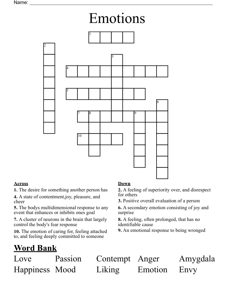 Emotions  Crossword