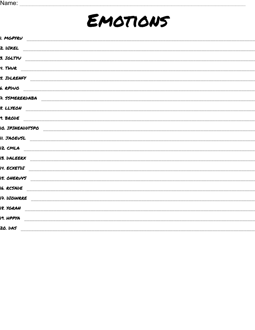 Emotions  Word Scramble