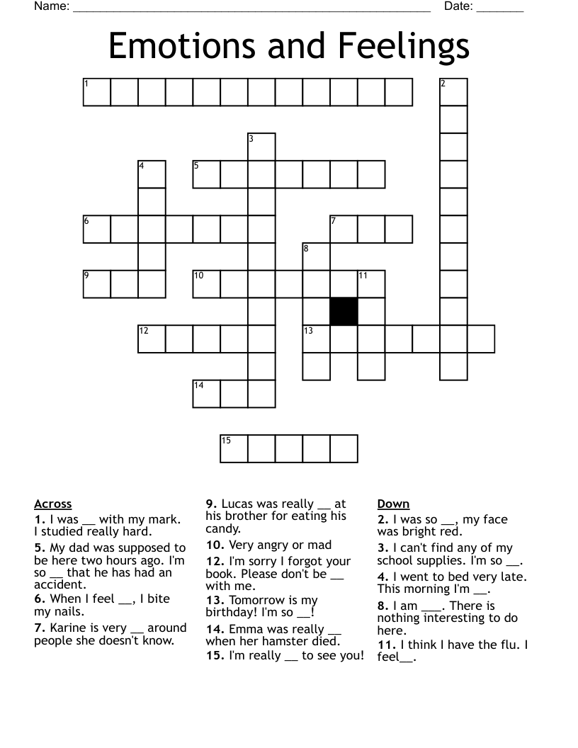Emotions and Feelings Crossword