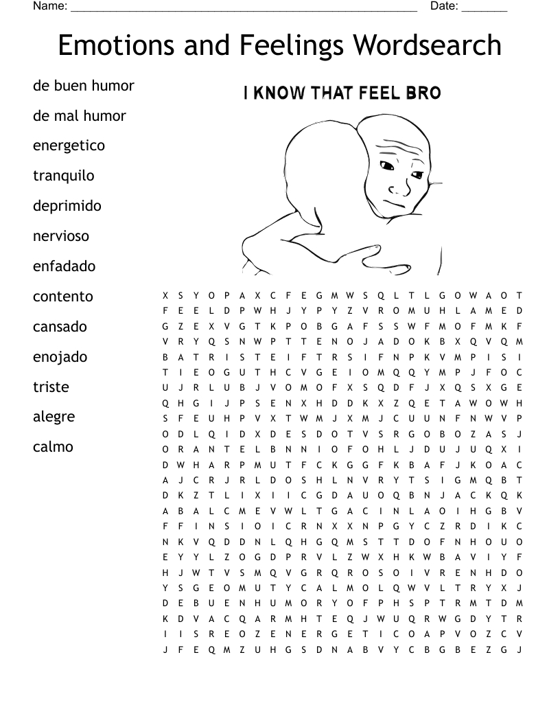 Emotions and Feelings Wordsearch