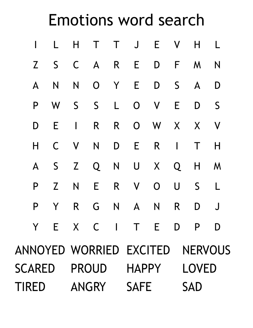 Emotions word search