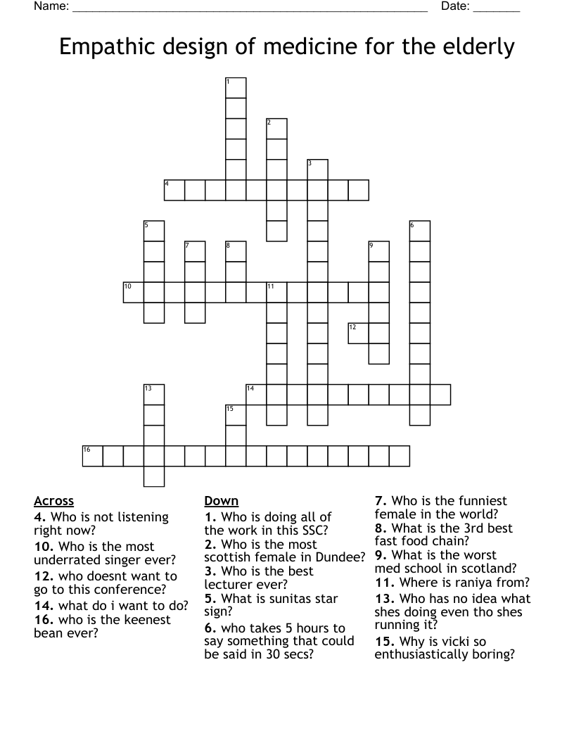 Empathic design of medicine for the elderly Crossword