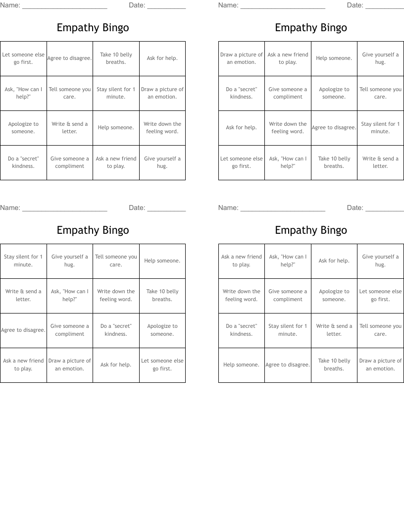 Empathy   Bingo 