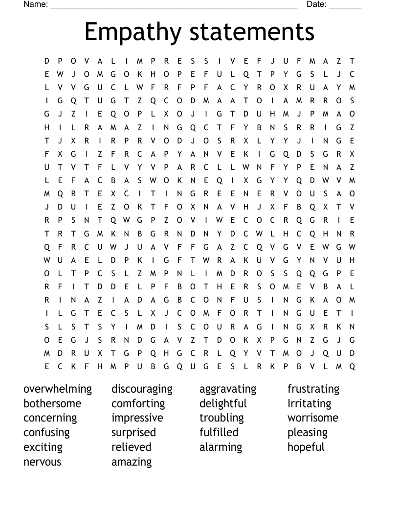 Empathy statements Word Search