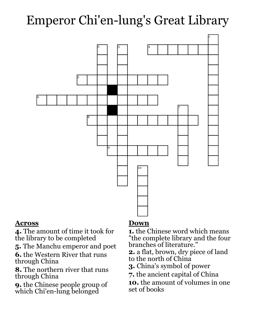 Emperor Chi'en-lung's Great Library Crossword