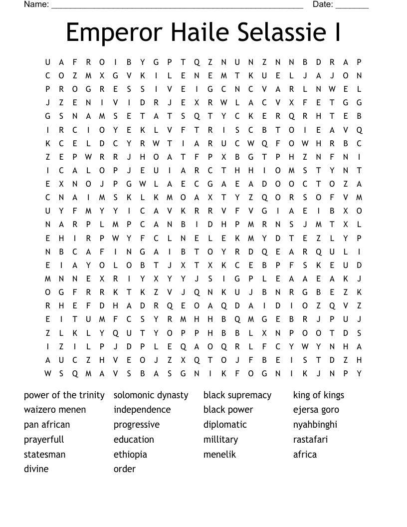Emperor Haile Selassie I Word Search