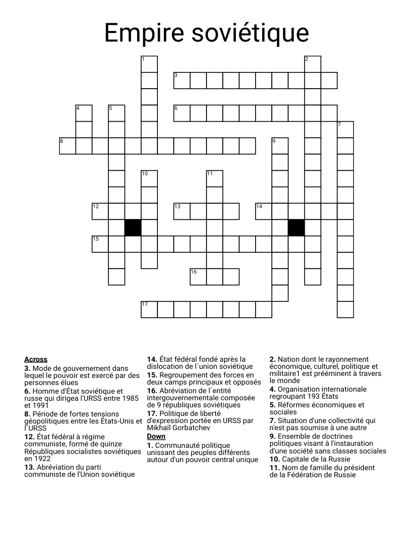 Empire soviétique Crossword