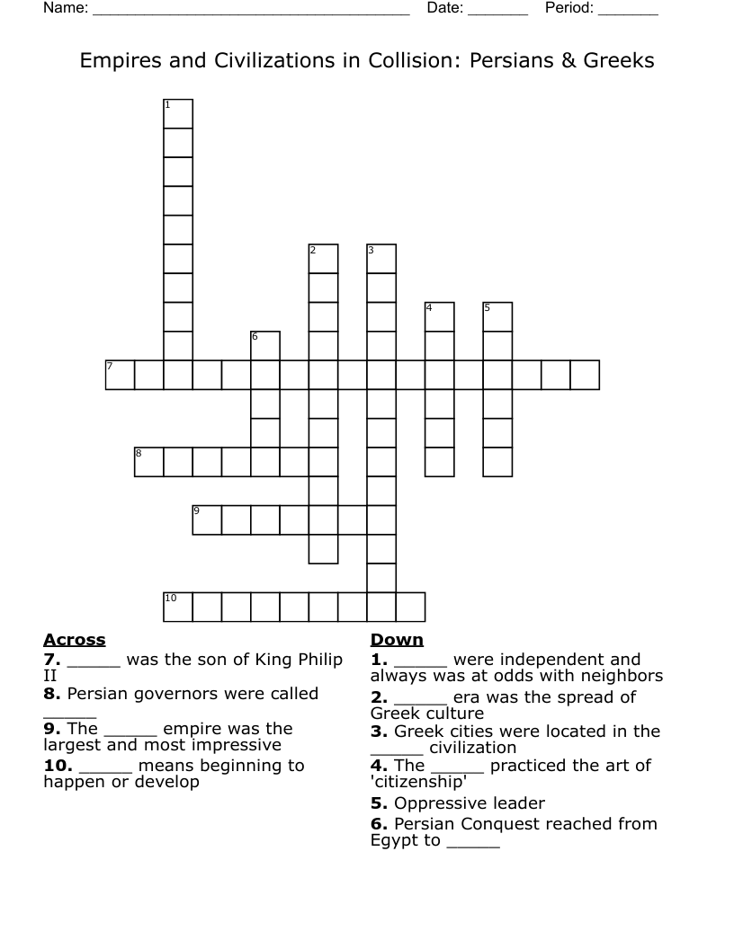 Empires and Civilizations in Collision: Persians & Greeks  Crossword