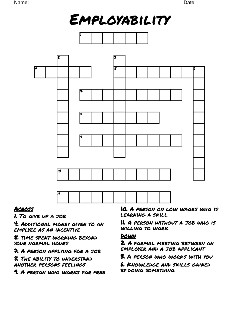 Employability Crossword