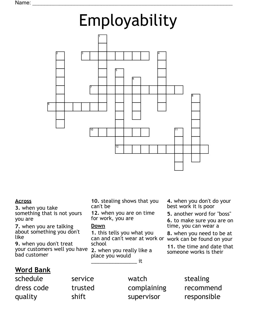 Employability Crossword
