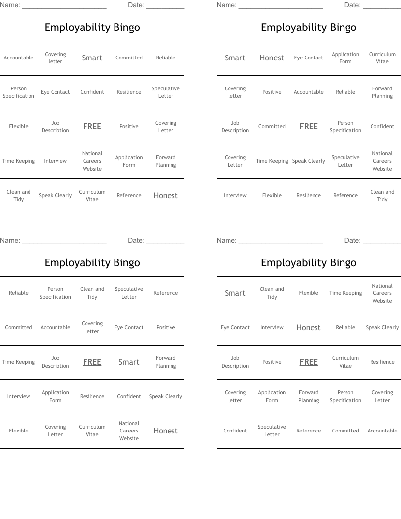 Employability Bingo