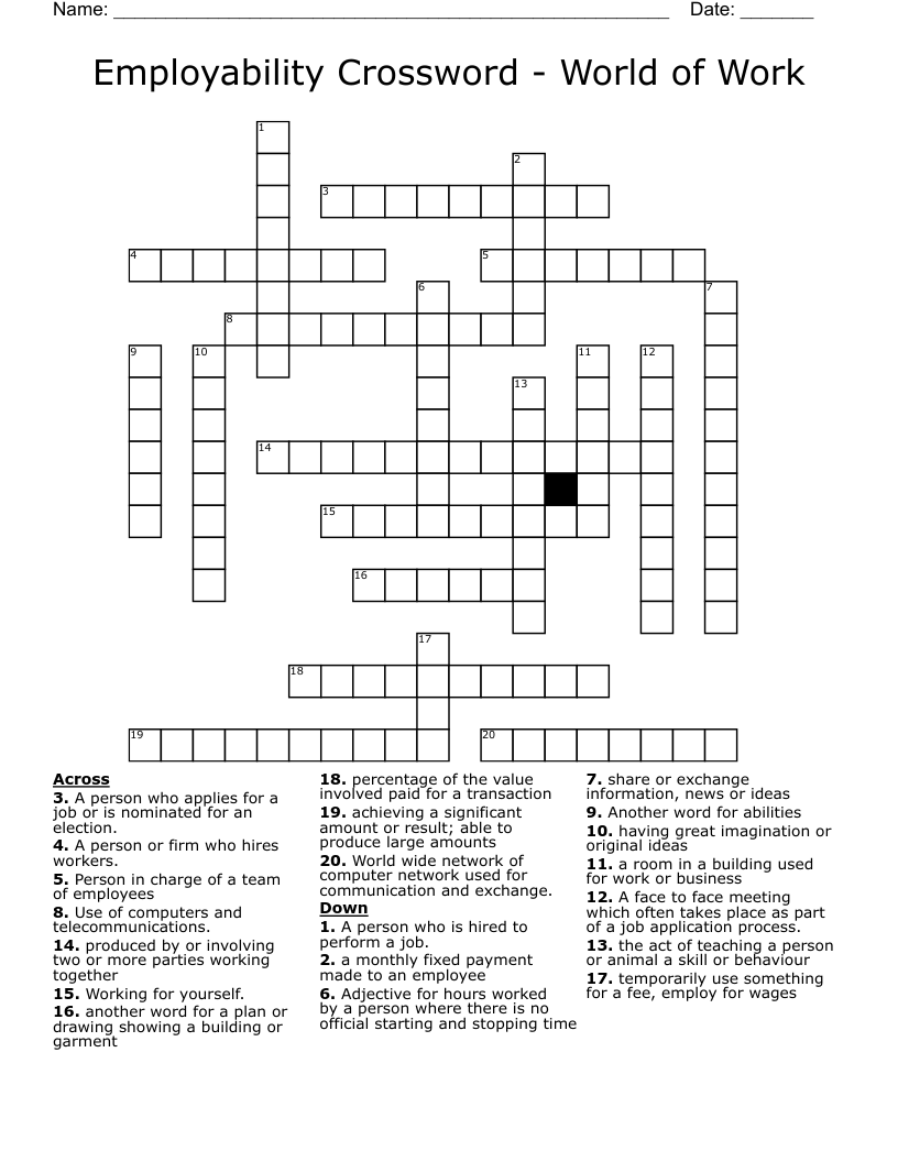 Employability Crossword - World of Work
