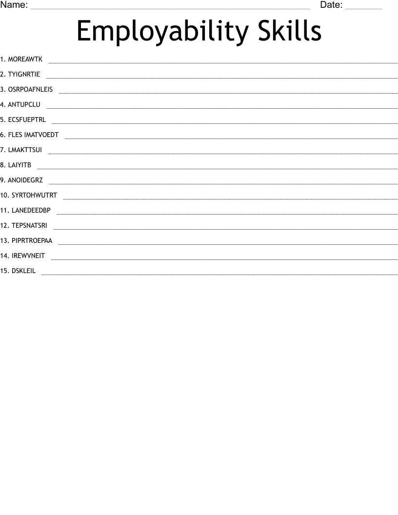 Employability Skills Word Scramble
