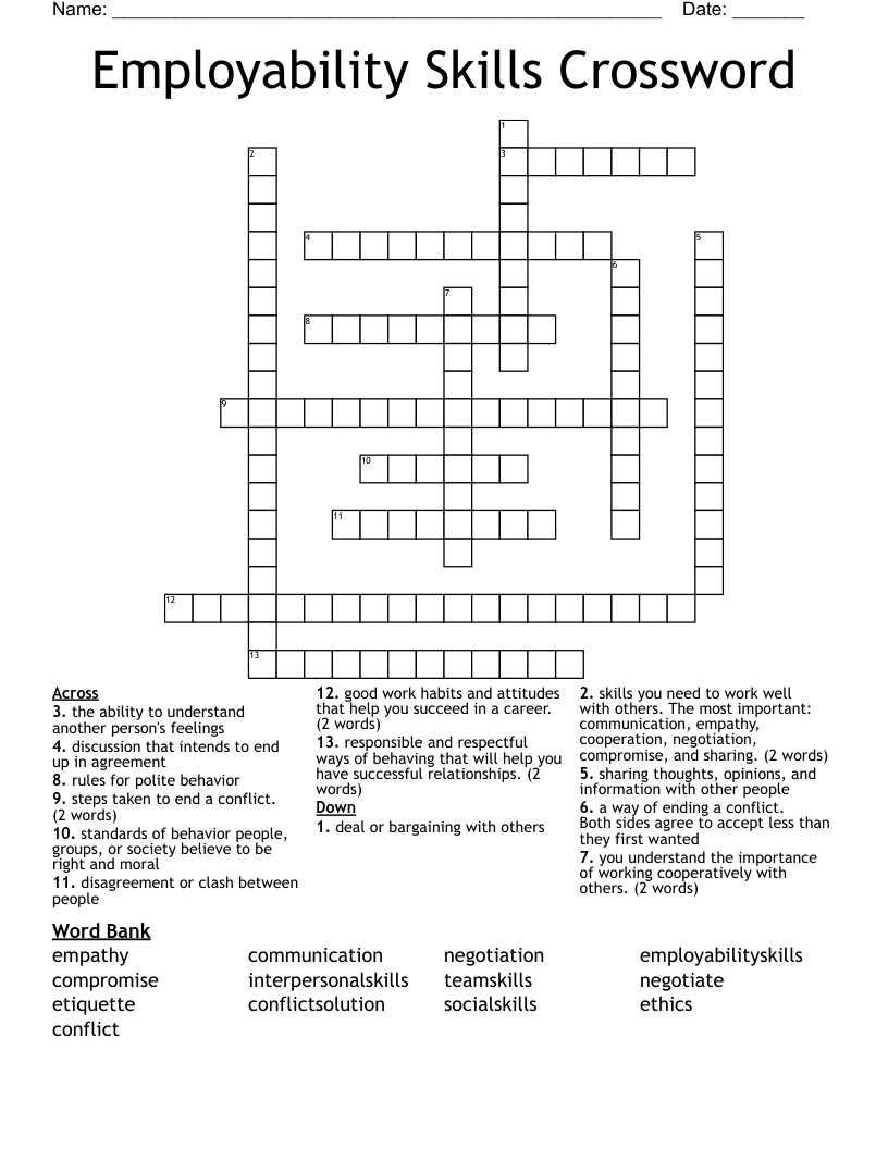 Employability Skills Crossword