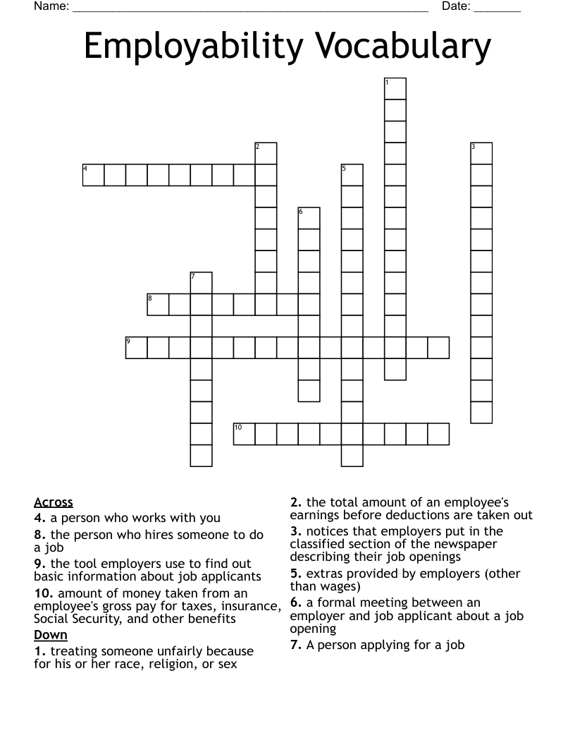Employability Vocabulary Crossword