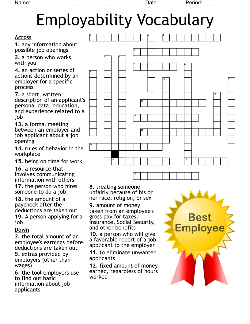 Employability Vocabulary Crossword