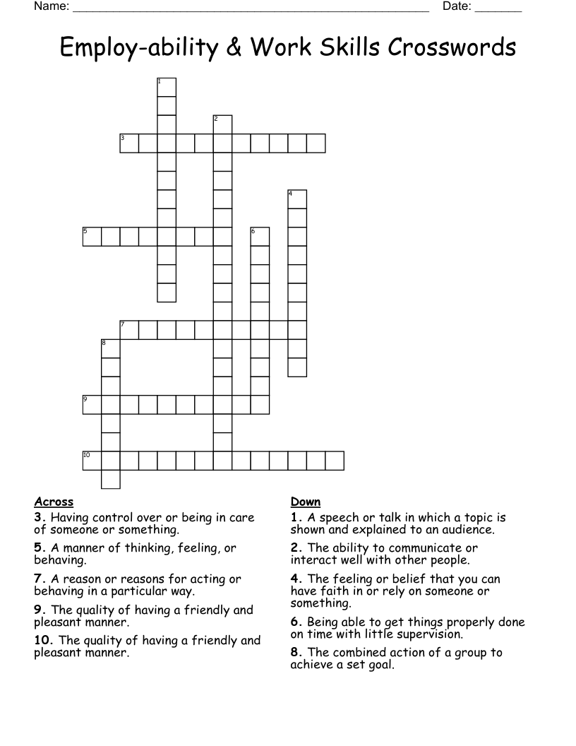 Employ-ability & Work Skills Crosswords