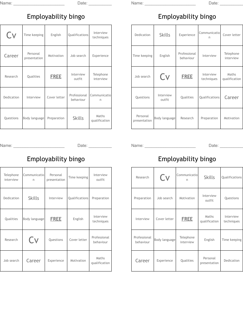 Employability bingo