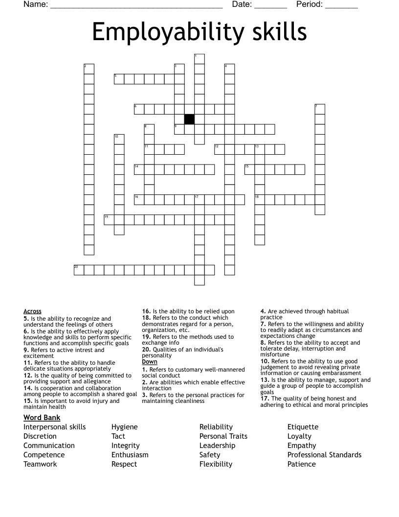 Employability skills Crossword