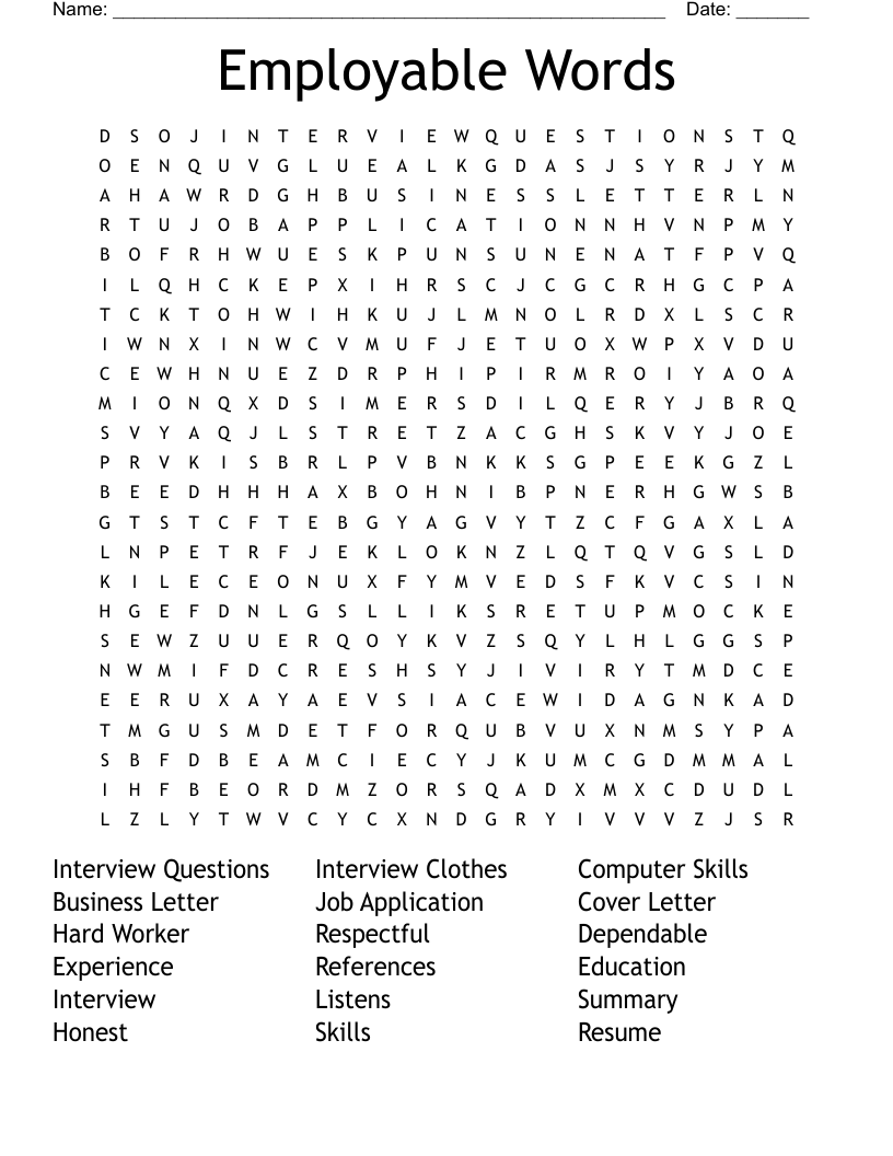 Employable Words Word Search