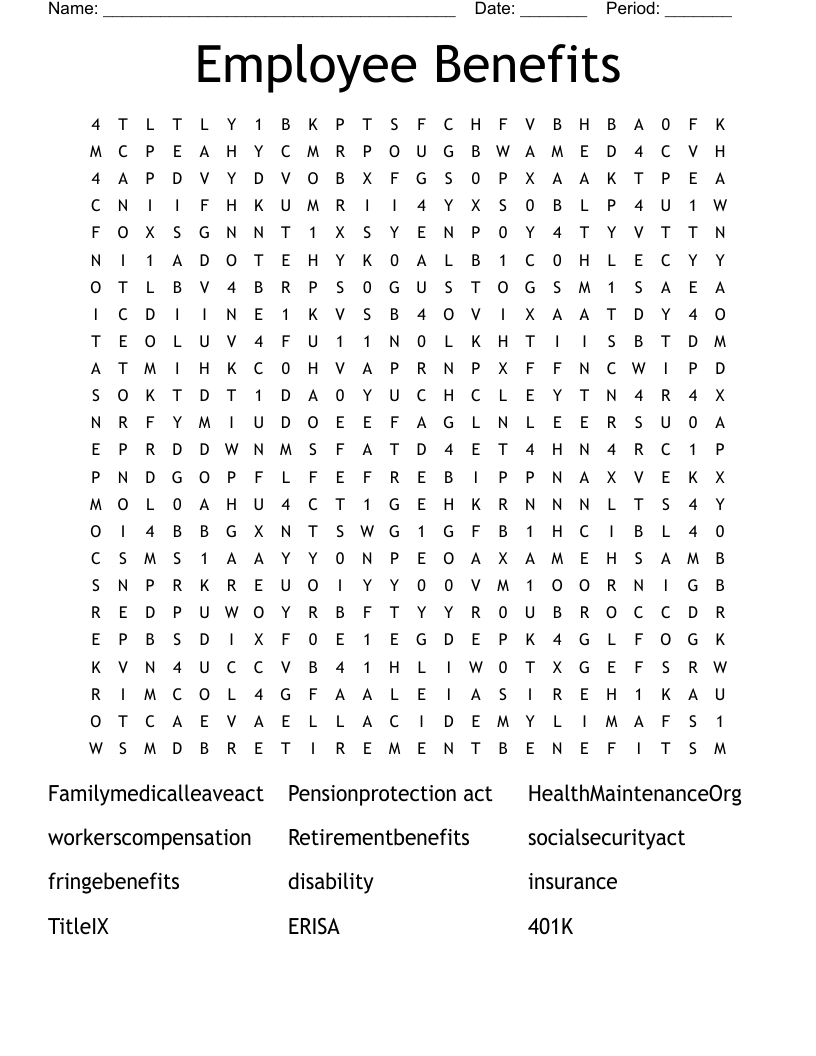 Employee Benefits Word Search