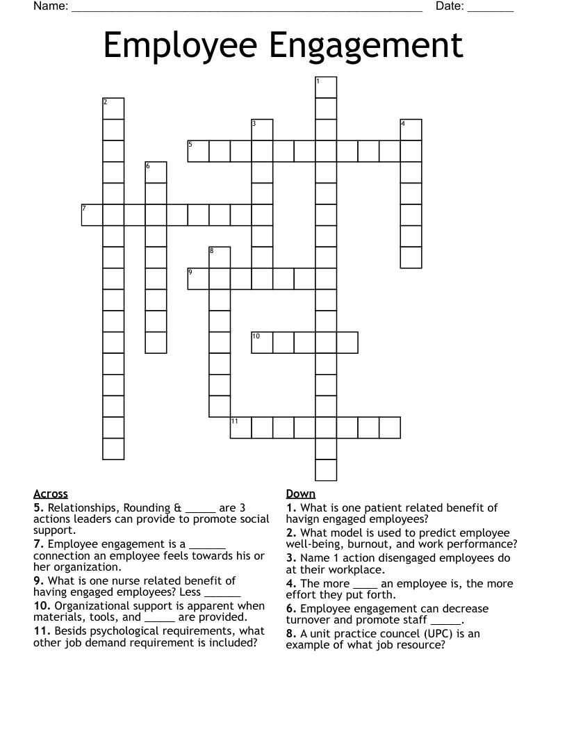 Employee Engagement Crossword