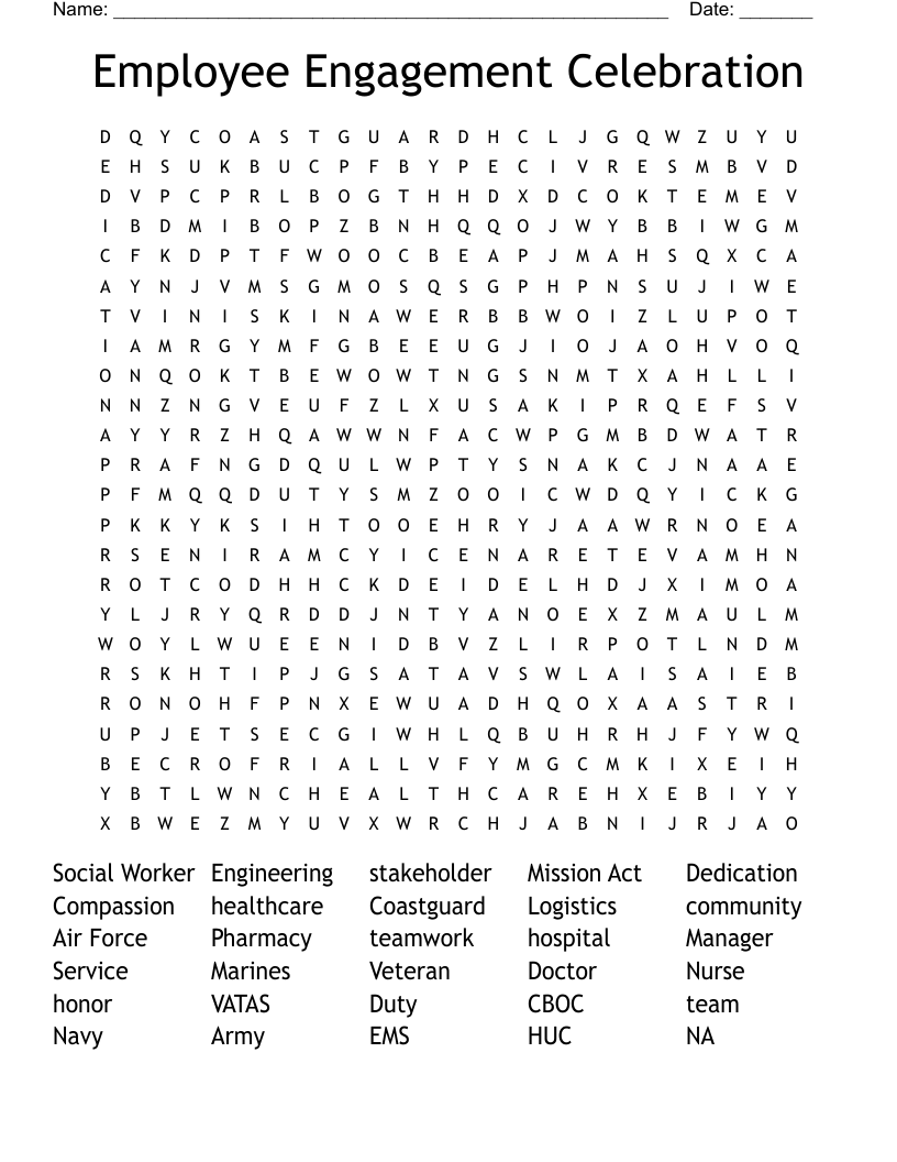 Employee Engagement Celebration Word Search