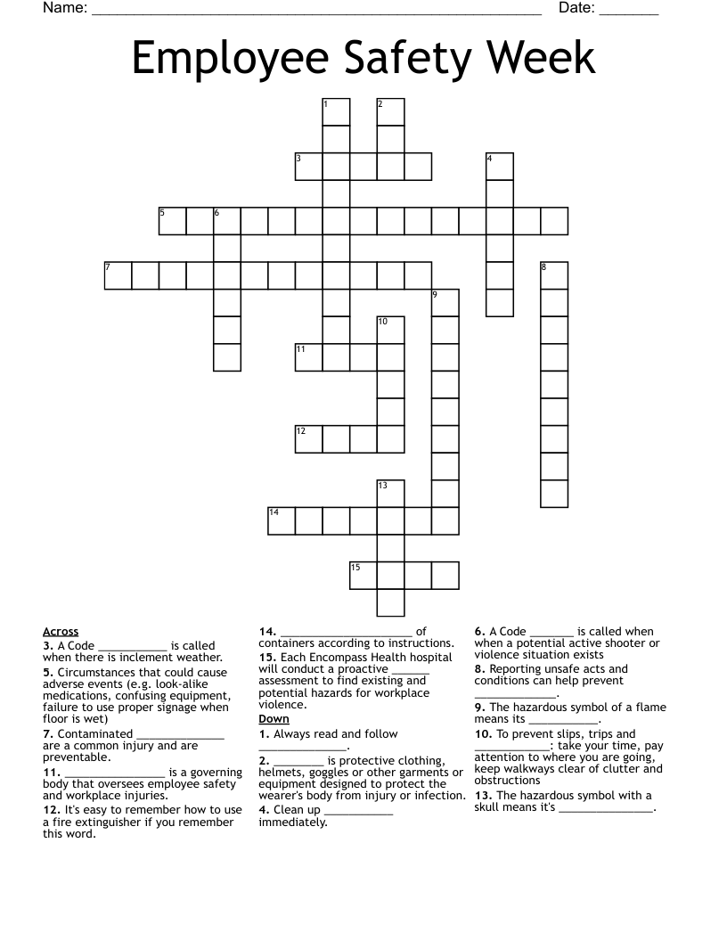 Employee Safety Week Crossword